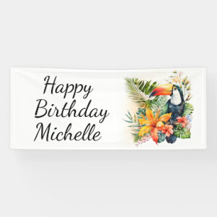 Tropische Floral Toucan Happy Birthday Name Spandoek