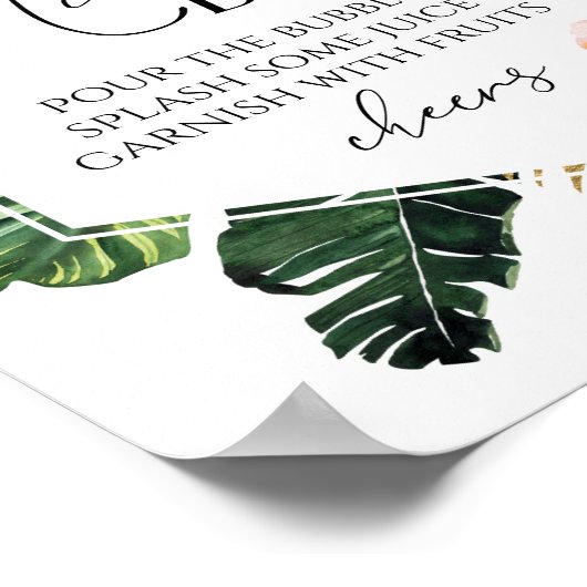 Tropische Floral Vrijgezellenfeest Mimosa Bar Poster (Hoek)