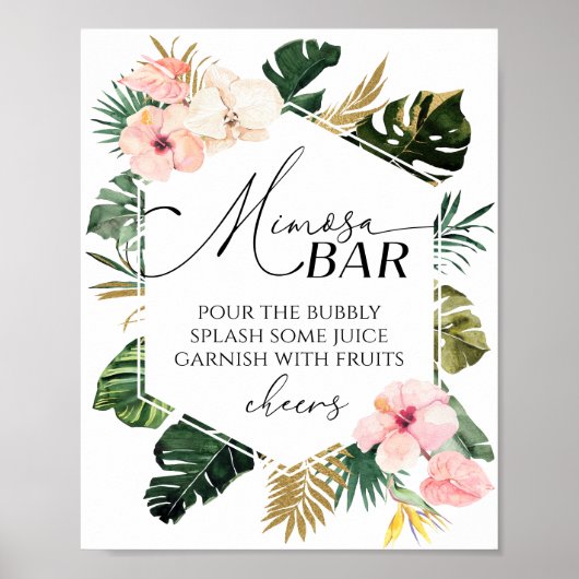 Tropische Floral Vrijgezellenfeest Mimosa Bar Poster (Voorkant)