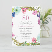 Tropische Floral Waterverf 80th Birthday Invite Kaart (Staand voorkant)