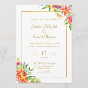 Tropische Floral Waterverf Chic Summer Wedding Kaart