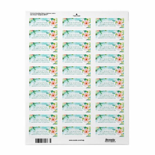 Tropische Floral Waterverf Foliage Turquoise Blauw Etiket (Full Sheet)