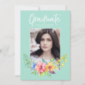Tropische Floral Waterverf Foto Afstuderen Kaart (Voorkant)