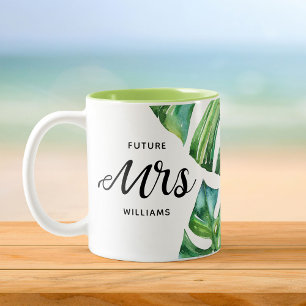 Tropische Floral Waterverf Future Mrs Calligraphy Tweekleurige Koffiemok