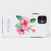 Tropische Floral Waterverf Hibiscus gepersonalisee Case-Mate iPhone Case (Achterkant (horizontaal))
