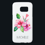 Tropische Floral Waterverf Hibiscus gepersonalisee Samsung Galaxy S7 Hoesje<br><div class="desc">Dit bloemontwerp is voorzien van een schilderij van de waterverf van tropische hibiscus-bloemen met een gepersonaliseerde naam hieronder. Schrap de tekst in het tekstvakje en voeg u toe naam om de tekst uit te geven. #floral #tropical #waterverf #bloemen #feestdagen #hibiscus #feminine #girly #gifts #roze #personalized #personalized #AddYourName #Personalized #Gifts #Samsung...</div>