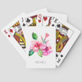 Tropische Floral Waterverf Hibiscus gepersonalisee Pokerkaarten (Achterkant)