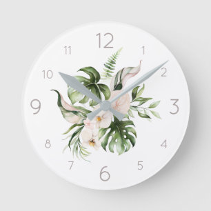 Tropische Floral Waterverf Palm Leaves en FLowers Ronde Klok