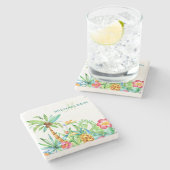 Tropische Floral-Waterverf Stenen Onderzetter (Zijkant)