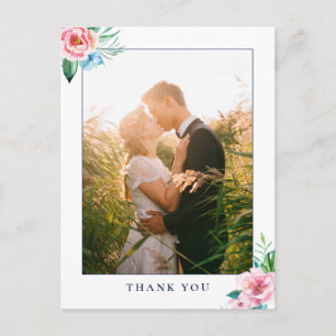 Tropische Floral Waterverf Weddenschap Foto bedank Briefkaart