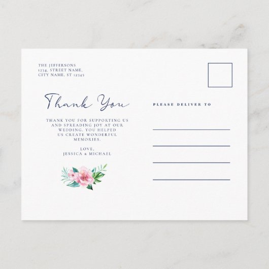 Tropische Floral Waterverf Weddenschap Foto bedank Briefkaart (Achterkant)