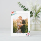 Tropische Floral Waterverf Weddenschap Foto bedank Briefkaart (Staand voorkant)