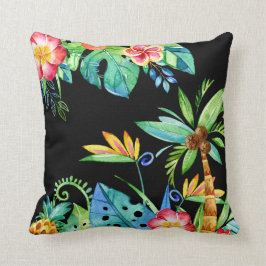 Tropische Floral Waterverf zwart Kussen