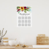 Tropische Floral Wedding 12 Table Seating Chart Poster (Keuken)