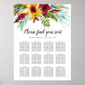 Tropische Floral Wedding 12 Table Seating Chart Poster (Voorkant)