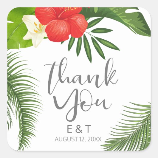 Tropische Floral Wedding Bedankt ID475 Vierkante Sticker (Voorkant)