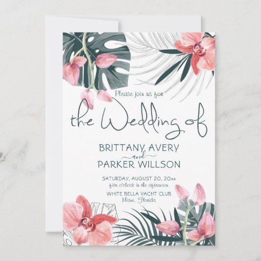Tropische Floral Wedding Kaart (Voorkant)