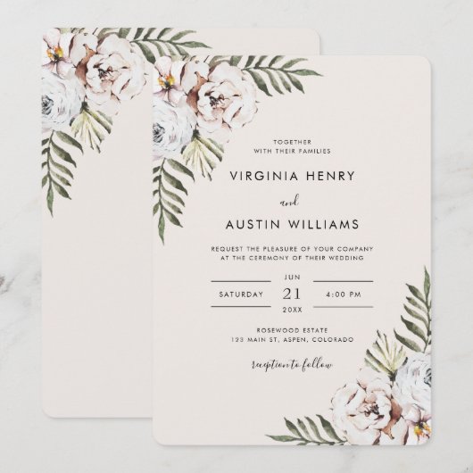 Tropische Floral Wedding Kaart (Voorkant / Achterkant)