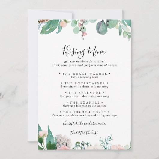 Tropische Floral Wedding Kissingmenu Spel Kaart (Voorkant)