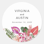 Tropische Floral Wedding Ronde Sticker (Voorkant)