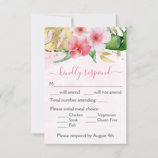 Tropische Floral Wedding RSVP Kaartje (Voorkant)