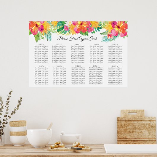 Tropische Floral Wedding Seating Chart Poster (Keuken)