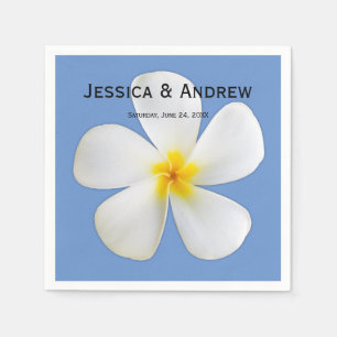 Tropische Floral, White Plumeria on Blue, Wedding Servet