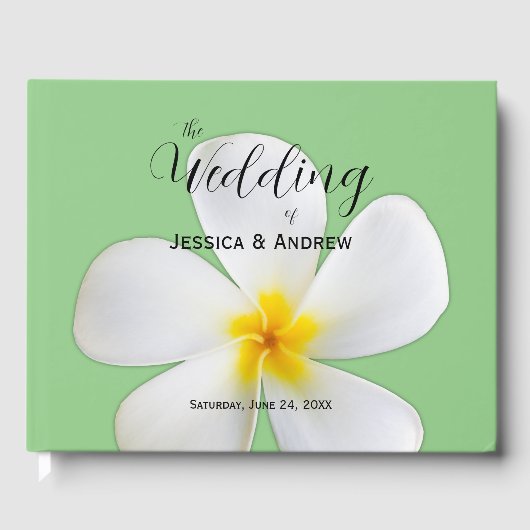 Tropische Floral, White Plumeria on Sage, bruiloft Gastenboek (Voorkant)
