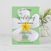 Tropische Floral, White Plumeria on Sage, bruiloft Kaart (Staand voorkant)