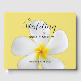 Tropische Floral, witte plassen op geel, bruiloft Gastenboek