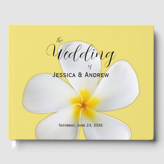 Tropische Floral, witte plassen op geel, bruiloft Gastenboek (Voorkant)