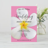 Tropische Floral, witte plassen op roze, bruiloft Kaart (Staand voorkant)