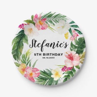 Tropische Floral Wreath Summer Birthday Papieren Bordje