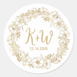 Tropische Floral Wreath Wedding Monogram Initialen Ronde Sticker
