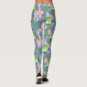 Tropische florale, botanische, lila, groene, roze, leggings (Achterkant)