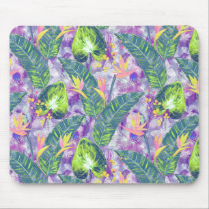 Tropische florale, botanische, lila, groene, roze, muismat