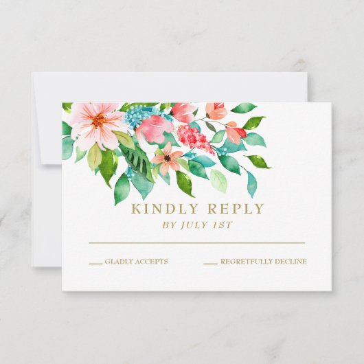 Tropische florale bruiloft RSVP-Kaart RSVP Kaartje (Voorkant)
