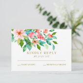 Tropische florale bruiloft RSVP-Kaart RSVP Kaartje (Staand voorkant)