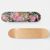 Tropische florale, flamingos- en goudberoertes skateboard (Horizontaal)