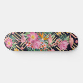 Tropische florale, flamingos- en goudberoertes skateboard (Horizontaal)