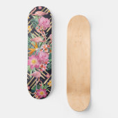 Tropische florale, flamingos- en goudberoertes skateboard (Voorkant)
