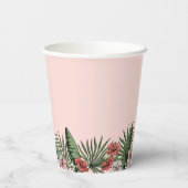Tropische Florale Roze Flamingo Bruidsdouche Papieren Bekers (Achterkant)