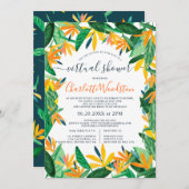 Tropische florale waterverf script virtuele douche kaart (Voorkant / Achterkant)