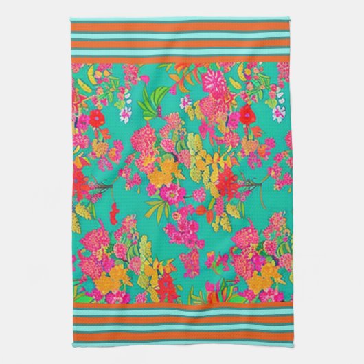 Tropische Florals Blauwgroen, Oranje, geel met sie Theedoek (Verticaal)