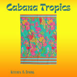 Tropische Florals Blauwgroen, Oranje, geel met sie Theedoek<br><div class="desc">Tropische Floralen Blauwgroen,  Oranje,  geel met sierstrip in Blauwgroen en Oranje. In Cabana Tropical zijn verschillende tropen met thema's te vinden. Een geweldige manier om het seizoen in je huis of huisje te veranderen.</div>