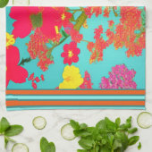 Tropische Florals Blauwgroen, Oranje, geel met sie Theedoek (Gevouwen)