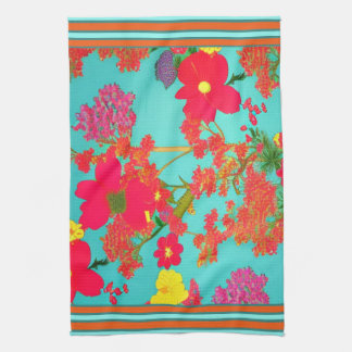 Tropische Florals Blauwgroen, Oranje, geel met sie Theedoek