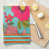 Tropische Florals Roze Shades met Blauwgroen Oranj Theedoek (Quarter Fold)