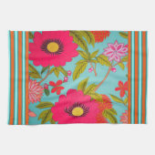 Tropische Florals Roze Shades met Blauwgroen Oranj Theedoek (Horizontaal)