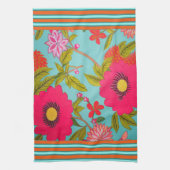 Tropische Florals Roze Shades met Blauwgroen Oranj Theedoek (Verticaal)